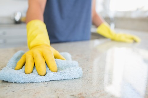 Cleaner reaching high windows on a Bromley property